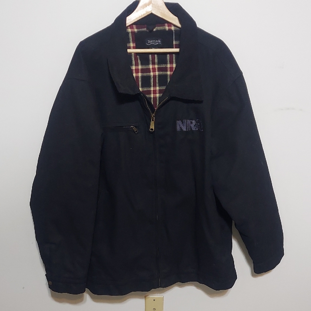 Men's Black Field Jacket with Plaid Lining